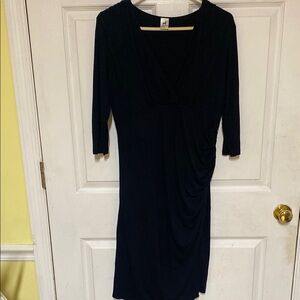 Peruvian Connection Black Sheath Dress with 3/4 Sleeves and Scoop Neck